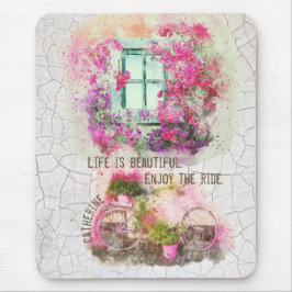 Enjoy The Ride Watercolor Bicycle With Flowers Muismat