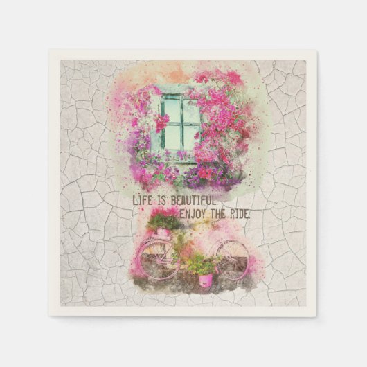 Enjoy The Ride Watercolor Bicycle With Flowers Servet (Voorkant)