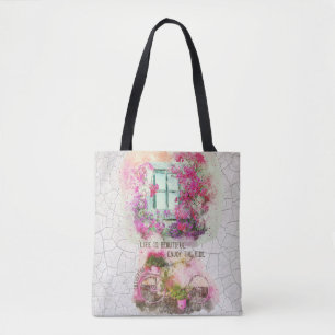 Enjoy The Ride Watercolor Bicycle With Flowers Tote Bag