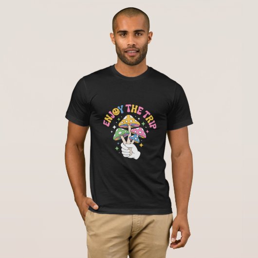 Enjoy the Trip – Psychedelic Mushroom Retro T-shirt (Voorkant volledig)
