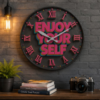 Enjoy Yourself Colorful Retro Motivational Quote Grote Klok