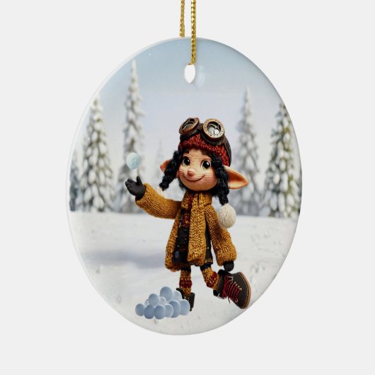 Enjoying A Snow Day Keramisch Ornament (Rechts)