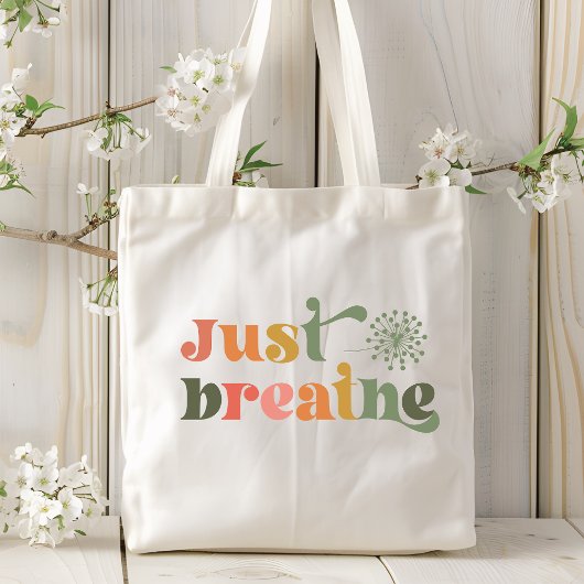 Enkel ademhaling moderne Typografie Dandelion Bloe Tote Bag