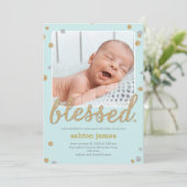 Enkel 'Blessed Birth' aankondiging - Blauw (Staand voorkant)