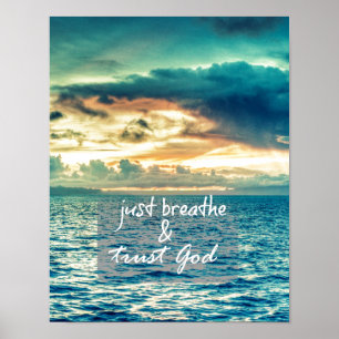 Enkel Breathe en Trust God Quote Poster