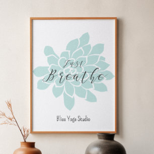 Enkel Breathe Green White Yoga Quotes Zen Floral Poster