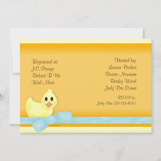Enkel de Uitnodiging van het Baby shower Ducky (Achterkant)