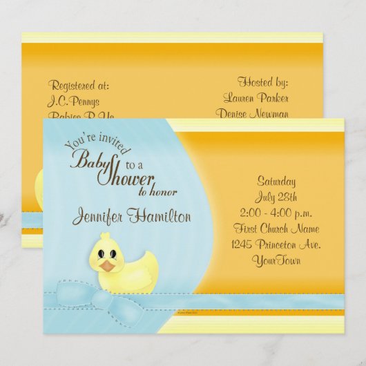 Enkel de Uitnodiging van het Baby shower Ducky (Voorkant / Achterkant)