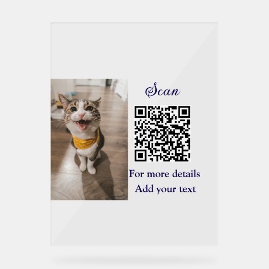 Enkel dier name details QR code add text foto Acryl Bord (Voorkant)