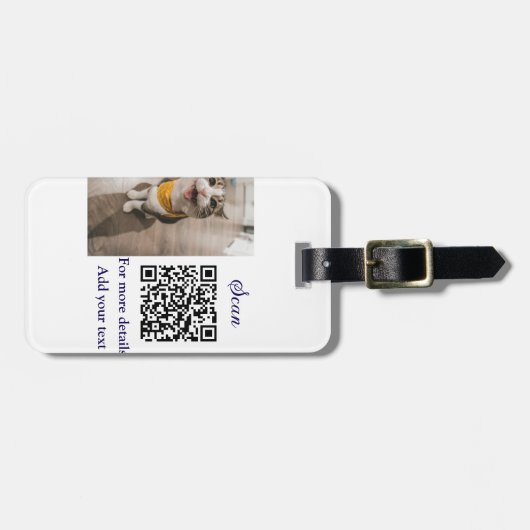 Enkel dier name details QR code add text foto Bagagelabel (Voorkant horizontaal)