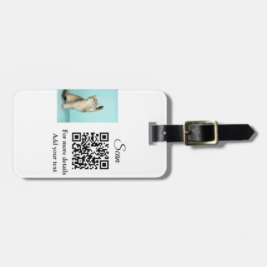 Enkel dier name details QR code add text foto Bagagelabel (Voorkant horizontaal)