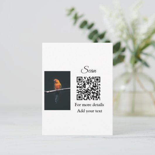 Enkel dier name details QR code add text foto Briefkaart (Staand voorkant)