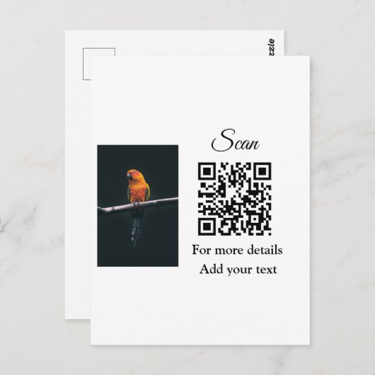 Enkel dier name details QR code add text foto Briefkaart (Voorkant / Achterkant)