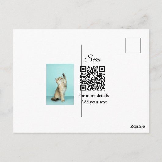 Enkel dier name details QR code add text foto Briefkaart (Achterkant)