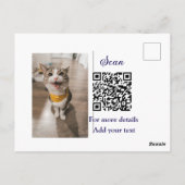Enkel dier name details QR code add text foto Briefkaart (Achterkant)