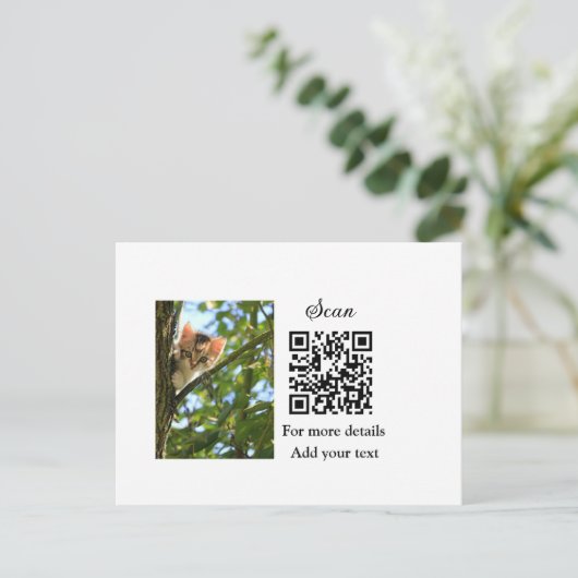 Enkel dier name details QR code add text foto Briefkaart (Staand voorkant)