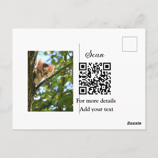 Enkel dier name details QR code add text foto Briefkaart (Achterkant)