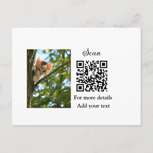 Enkel dier name details QR code add text foto Briefkaart (Voorkant)