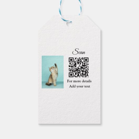 Enkel dier name details QR code add text foto Cadeaulabel (Achterkant)
