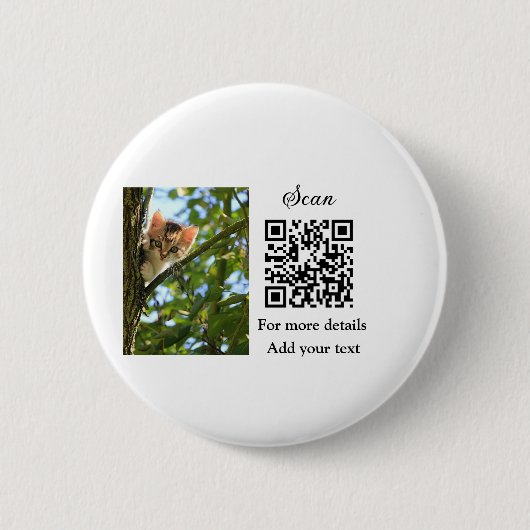 Enkel dier name details QR code add text foto Ronde Button 5,7 Cm (Voorkant)