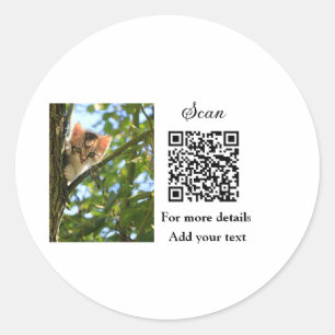 Enkel dier name details QR code add text foto Ronde Sticker