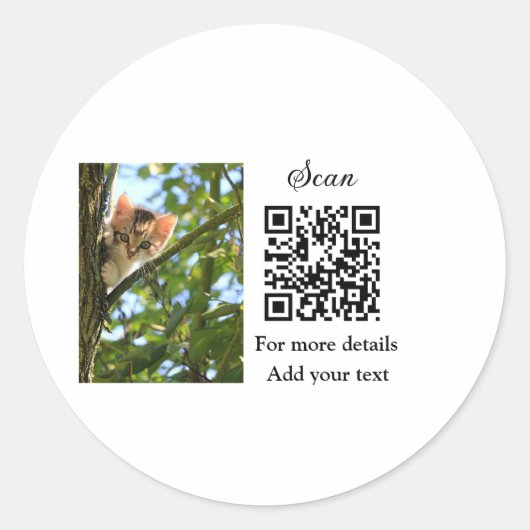 Enkel dier name details QR code add text foto Ronde Sticker (Voorkant)