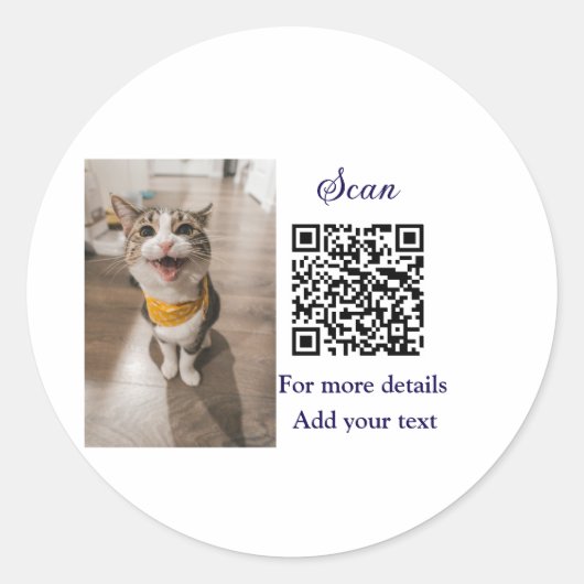 Enkel dier name details QR code add text foto Ronde Sticker (Voorkant)