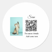 Enkel dier name details QR code add text foto Ronde Sticker (Voorkant)