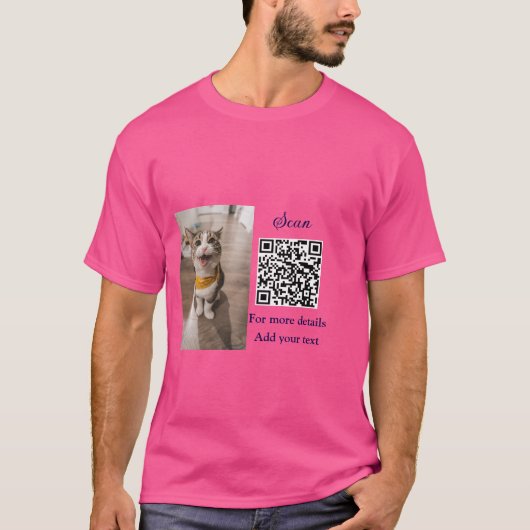 Enkel dier name details QR code add text foto T-shirt (Voorkant)
