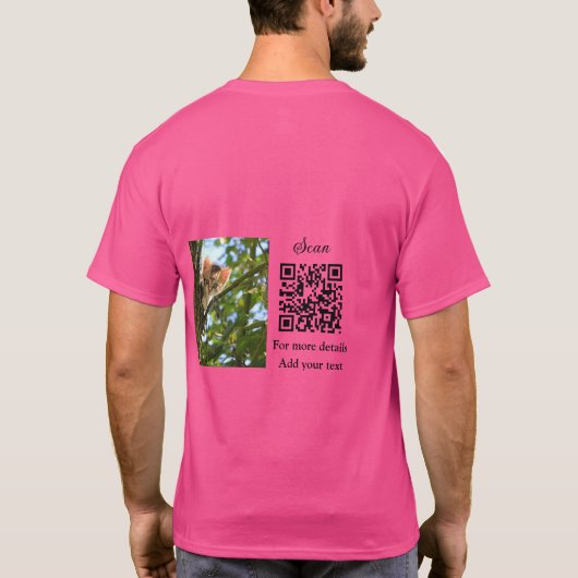 Enkel dier name details QR code add text foto T-shirt (Achterkant)