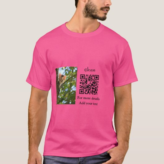 Enkel dier name details QR code add text foto T-shirt (Voorkant)
