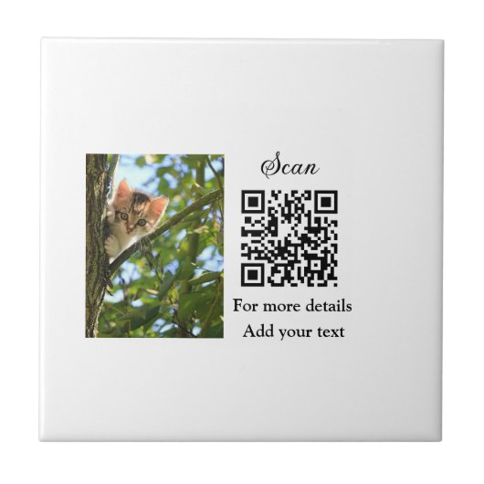 Enkel dier name details QR code add text foto Tegeltje (Voorkant)