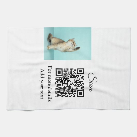 Enkel dier name details QR code add text foto Theedoek (Horizontaal)