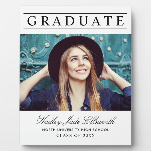 Enkel Elegant Afstuderen Afstuderen witte foto Fotoplaat (Voorkant)