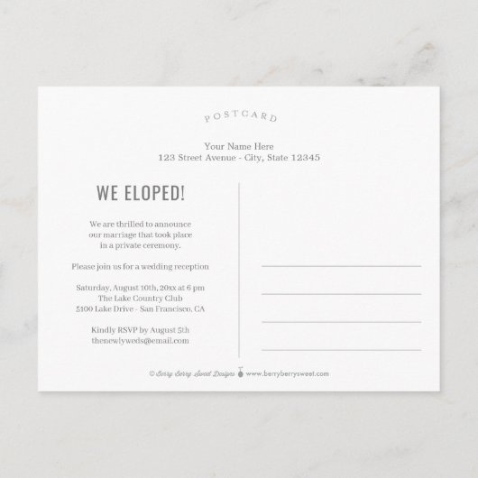 Enkel gehuwde aankondiging briefkaart (Achterkant)