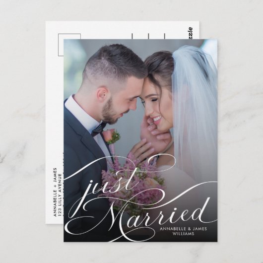 Enkel gehuwde aankondiging van het huwelijk op een briefkaart (Voorkant / Achterkant)