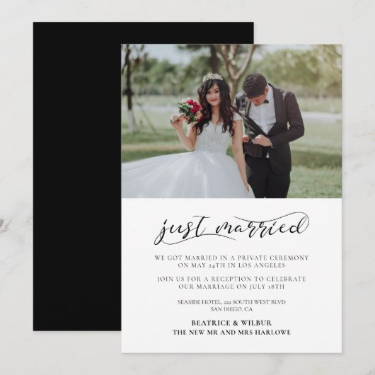 Enkel gehuwde Elegant kalligrafie aankondiging (Voorkant / Achterkant)