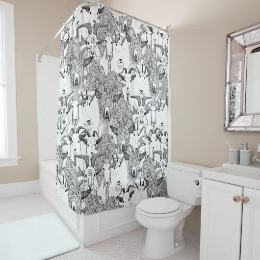 enkel geiten zwart wit douchegordijn (In situ)