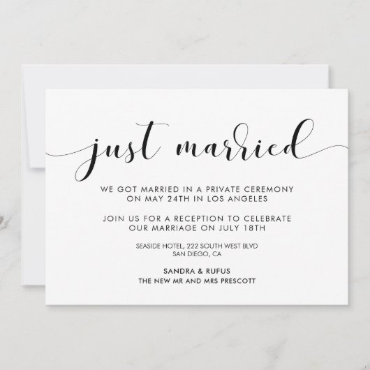 Enkel getrouwd met Elegant zwarte en witte aankond Kaart (Voorkant)