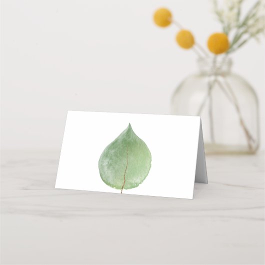 Enkel Groene Eucalyptus Blad Namen Datum Bruiloft Plaatskaartje (Achterkant)