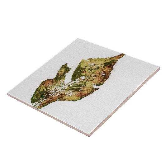 Enkel herfstblad gedrukt in realistische groenen tegeltje (Zijkant)