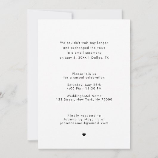 Enkel huwelijksverklaring van het huwelijk van het kaart (Achterkant)