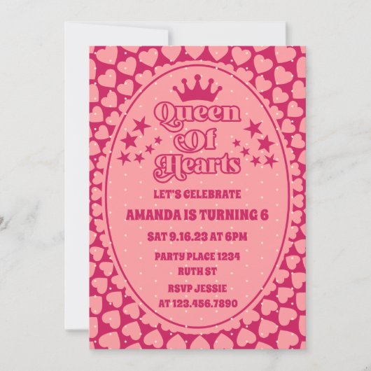 Enkel Peachy Queen of Hearts Birthday Invitation Kaart (Voorkant)