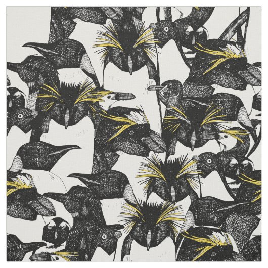 enkel pinguïns zwart wit geel stof (Swatch)
