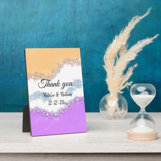 Enkel thank you koppel name text date cus fotoplaat (Zijkant)