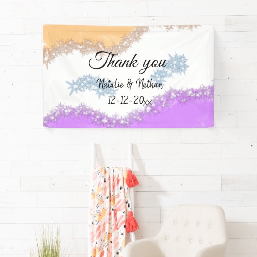 Enkel thank you koppel name text date cus spandoek (Insitu)