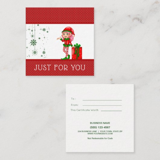 Enkel voor je Elf-kerstkaartencertificaat Kortingskaartje (Voorkant / Achterkant)