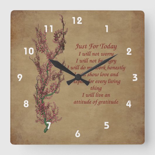 Enkel voor vandaag het bloeien Inspirerend Vierkante Klok (Voorkant)