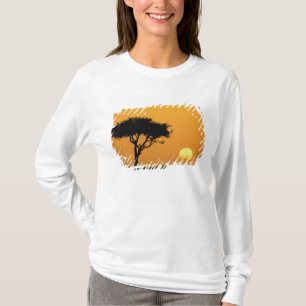 Enkele acaciaboom in silhouet bij zonsopgang, Masa T-shirt