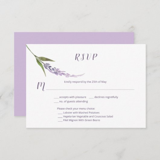Enkele bloemstengel Paarse lavendel | RSVP Kaartje (Voorkant / Achterkant)